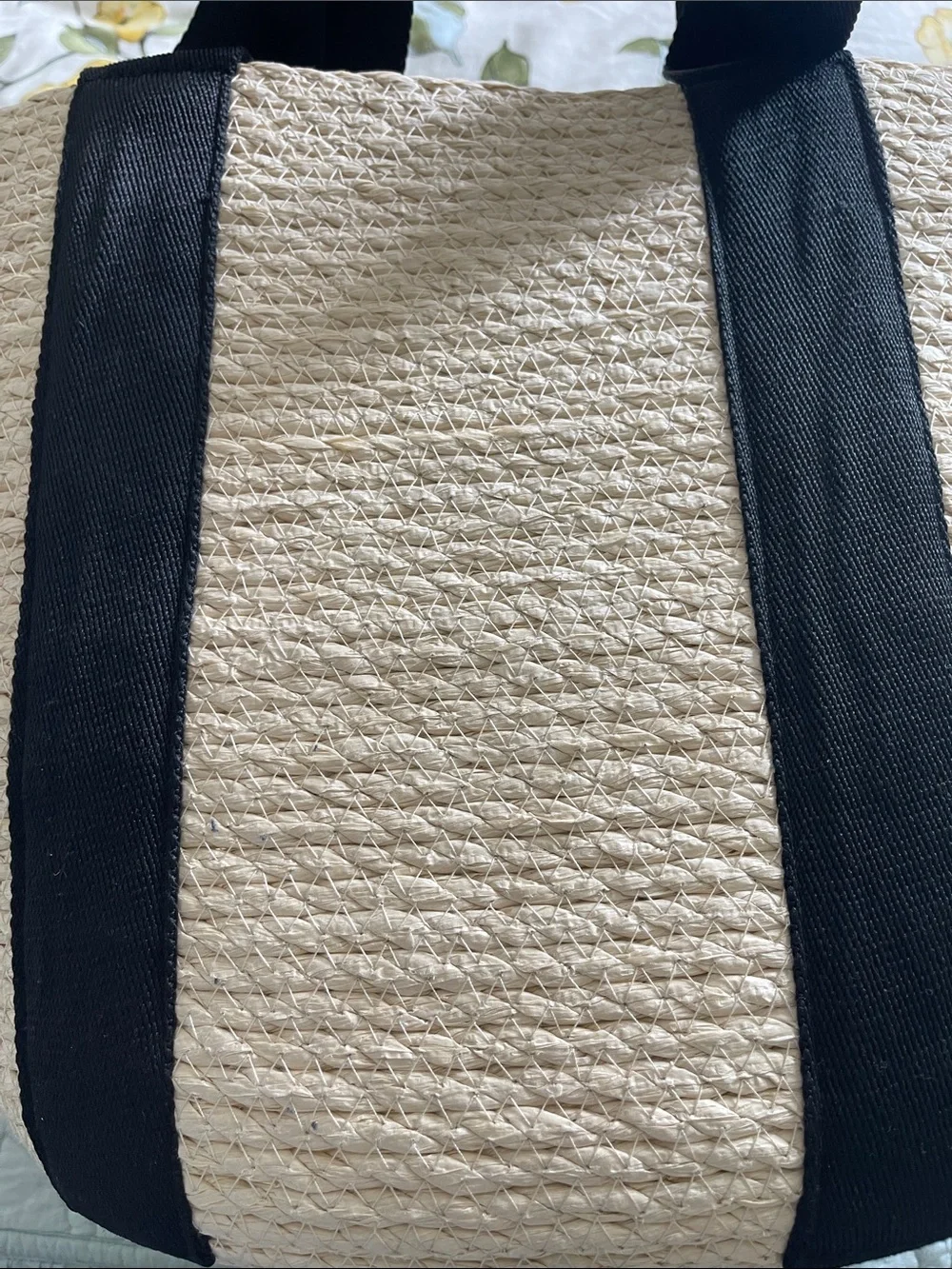 Source Unknown Natural Straw Tote with Black Straps